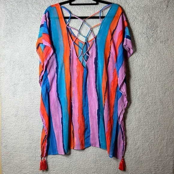 Palisades Beach Club Cover Up Women OS One Size Multicolor Flowy Sheer Tassels - Picture 2 of 7